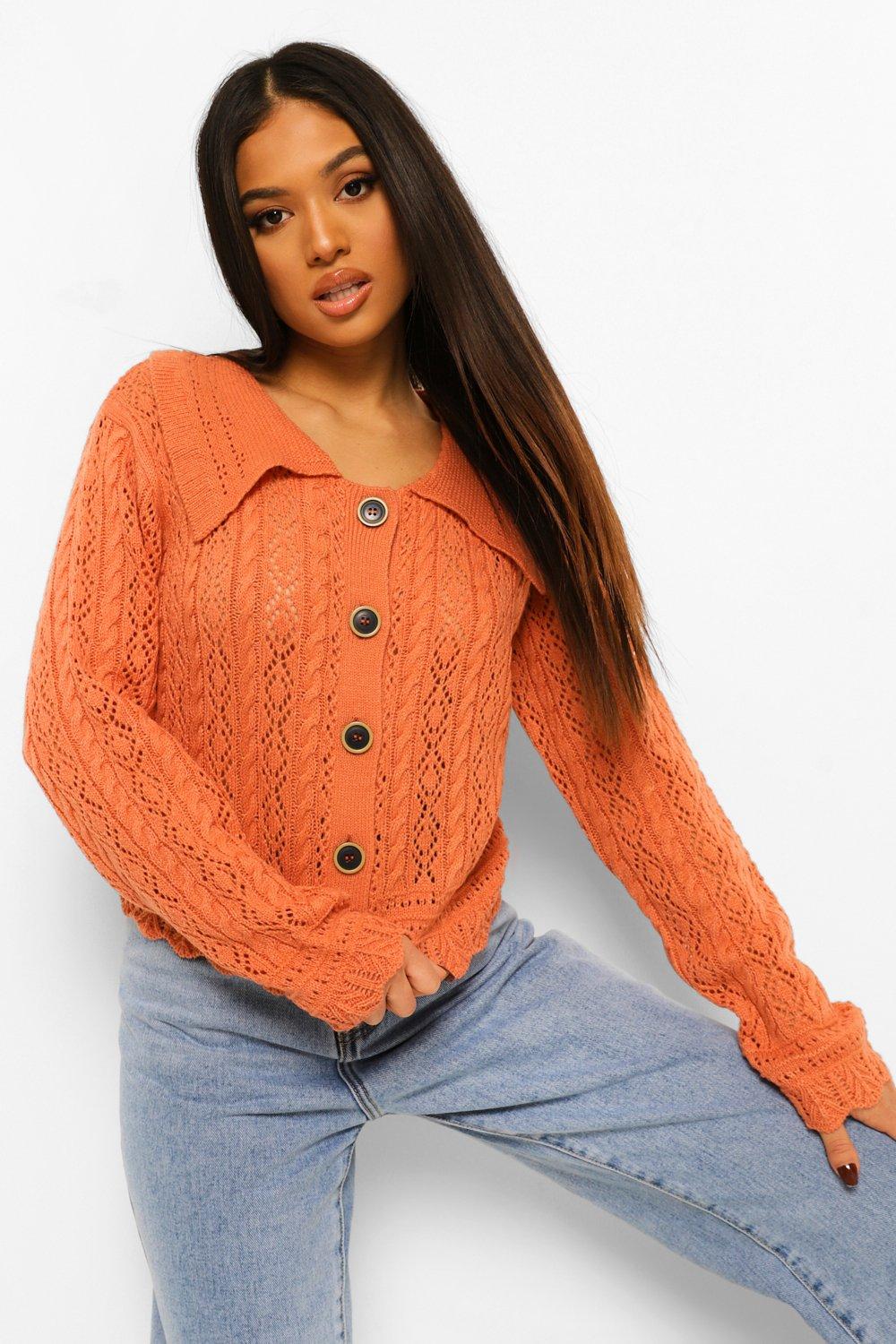 Burnt orange knit cardigan hotsell